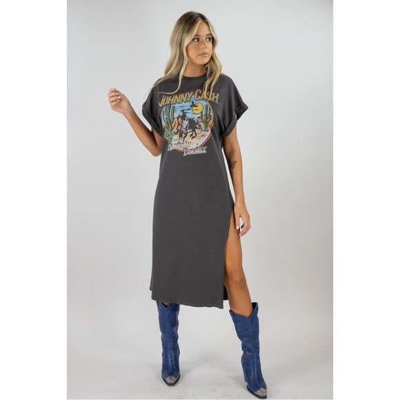 Daydreamer Dresses & Skirts - RARE Daydreamer Johnny Cash Ghost Rider Maxi Shirt Dress Vintage Black Small NWT